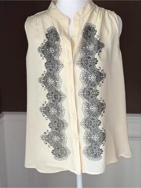 FIFTEEN TWENTY Sleeveless 100% Silk Women’s Button-Up Blouse Cream Size Small